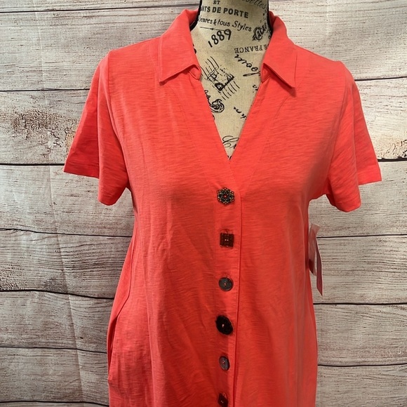 Soft Surroundings Danielle Button Dress NWT Coral Size Medium Petite - Picture 3 of 12